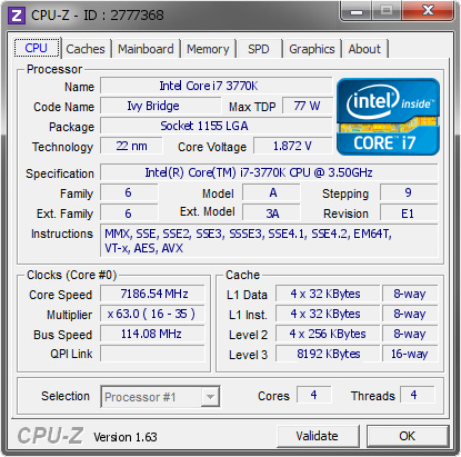 Un monstre d’OC, Un 3770K à 7.2GHz