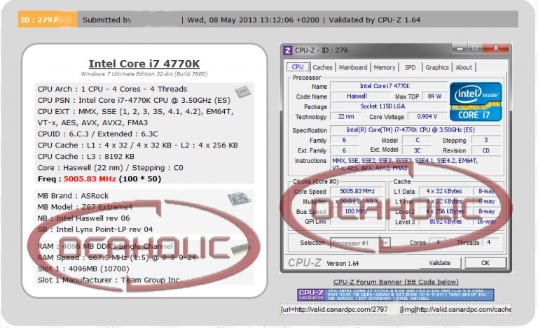 Haswell i7 4770K @5GHz pour 0.9V !