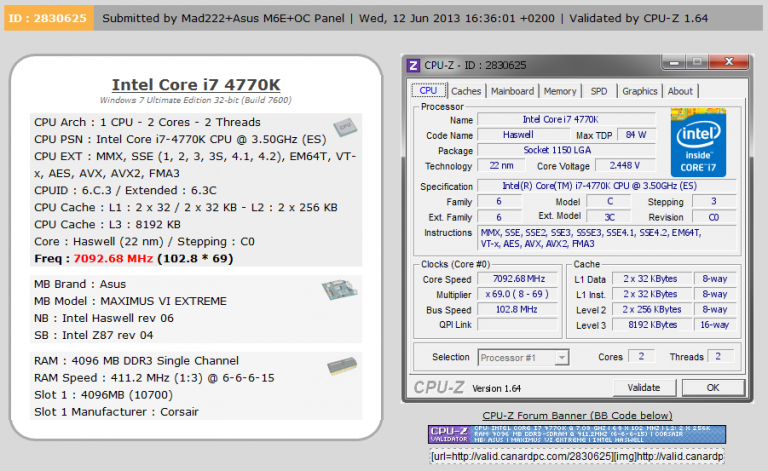 Et… 7.1GHz pour le 4770K !