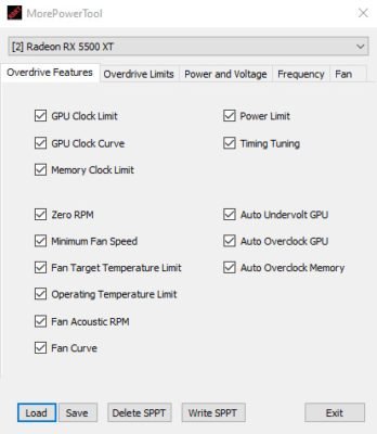 Le logiciel MorePowerTool sur la 5500 XT