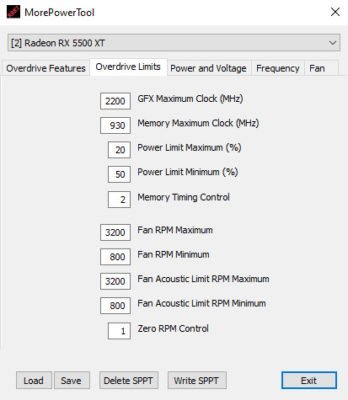 Le logiciel MorePowerTool sur la 5500 XT