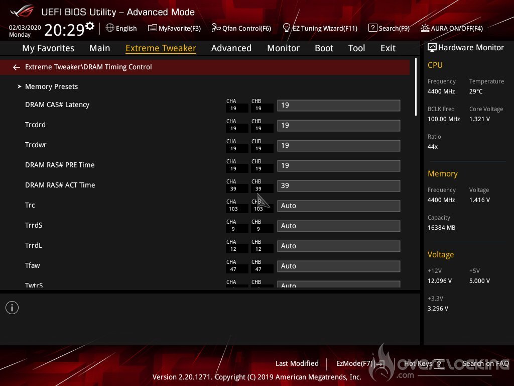 Paramètre bios Crosshair VIII Impact DDR4