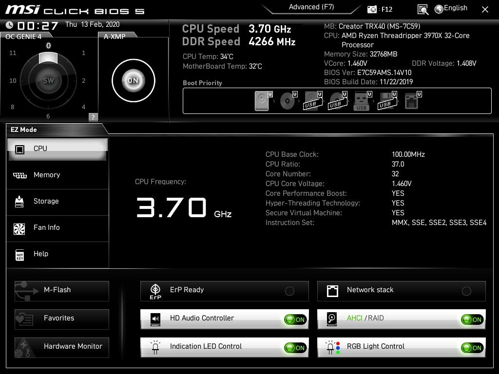 Bios de la MSI Creator TRX40