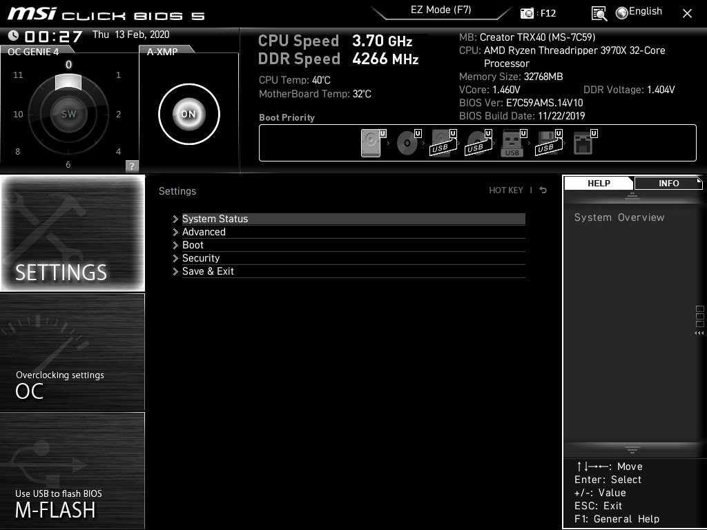 Bios de la MSI Creator TRX40