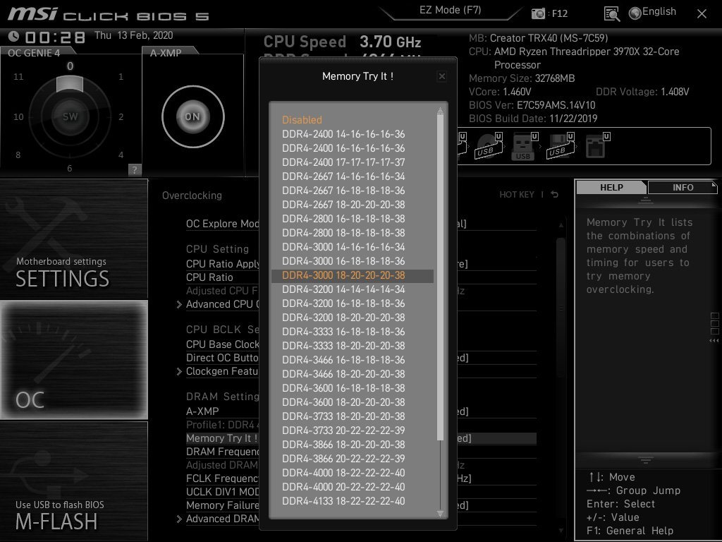 Bios de la MSI Creator TRX40