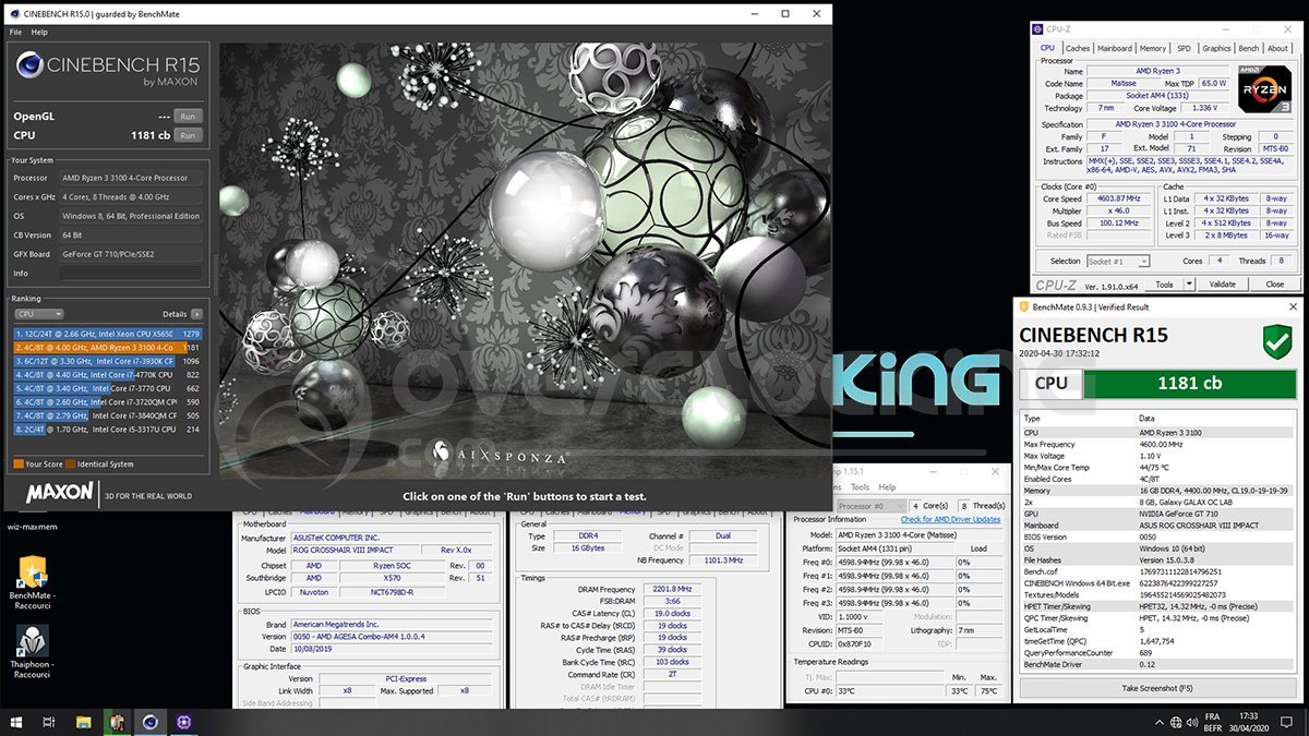 Ryzen 3100 en overclocking sur Cinebench R15