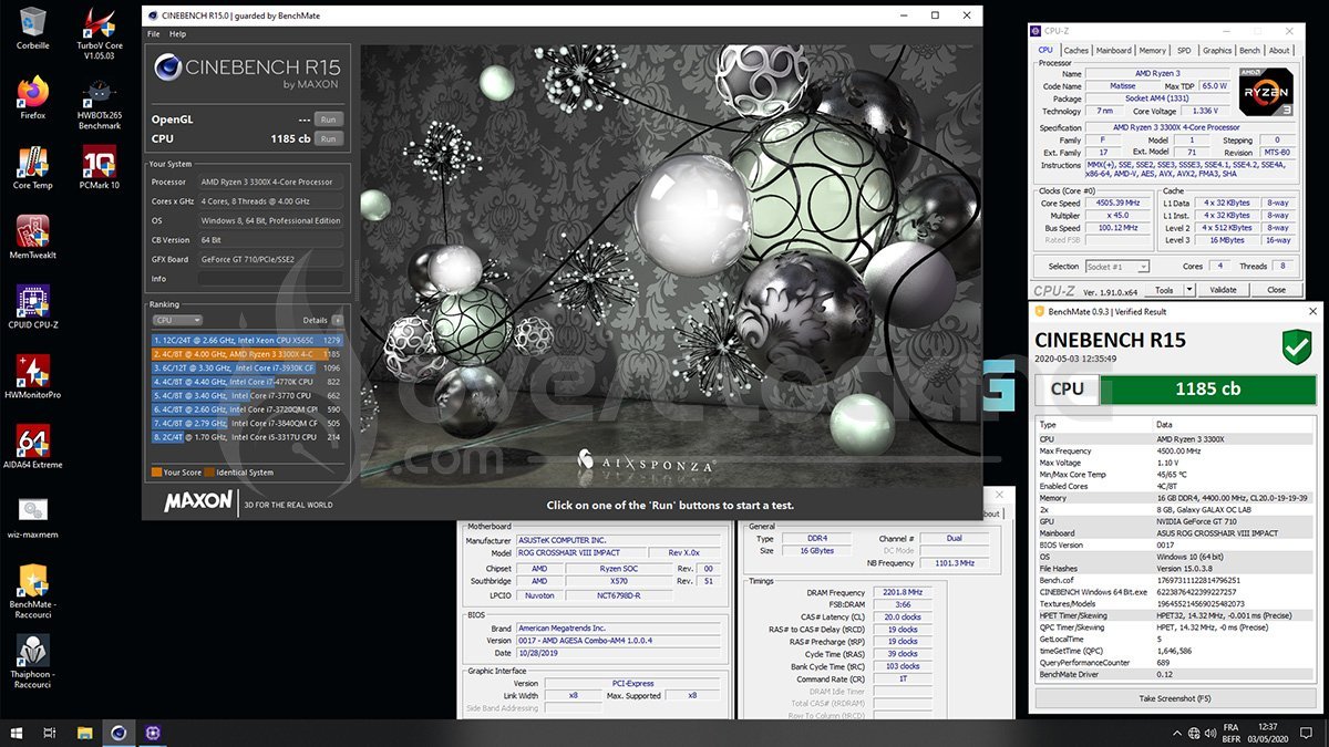 Ryzen 3300X en overclocking sur Cinebench R15