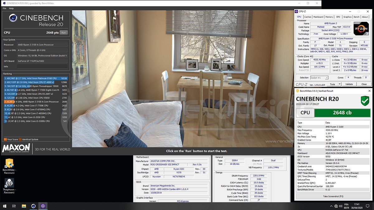 Ryzen 3100 en overclocking sur Cinebench R20