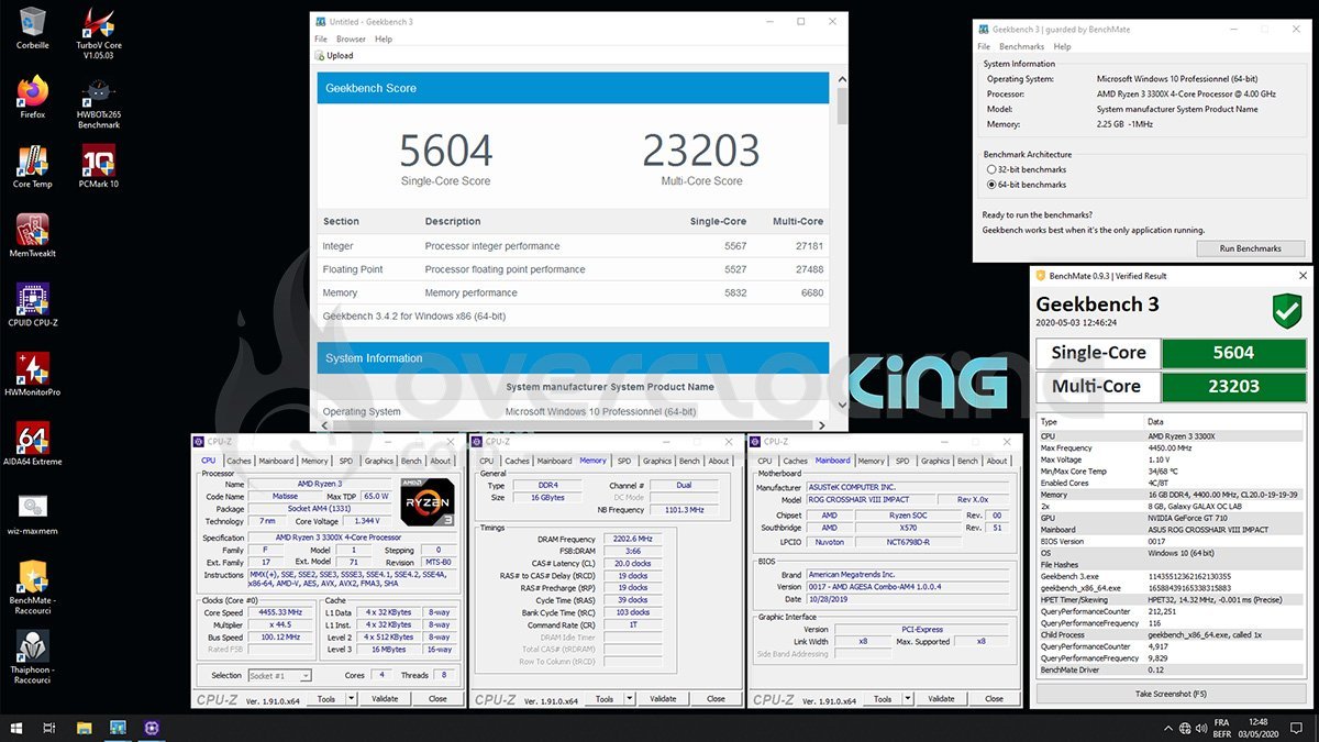Ryzen 3300X en overclocking sur Geekbench 3