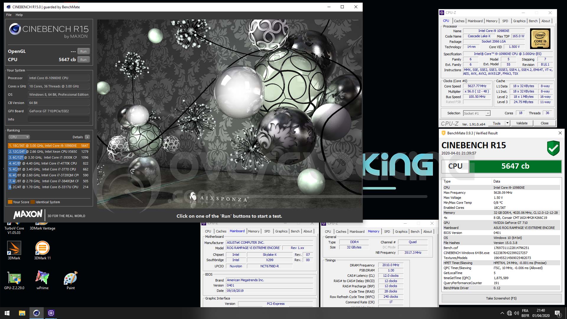 Tests sous LN2 10980XE et Asus Rampage VI Extreme Encore