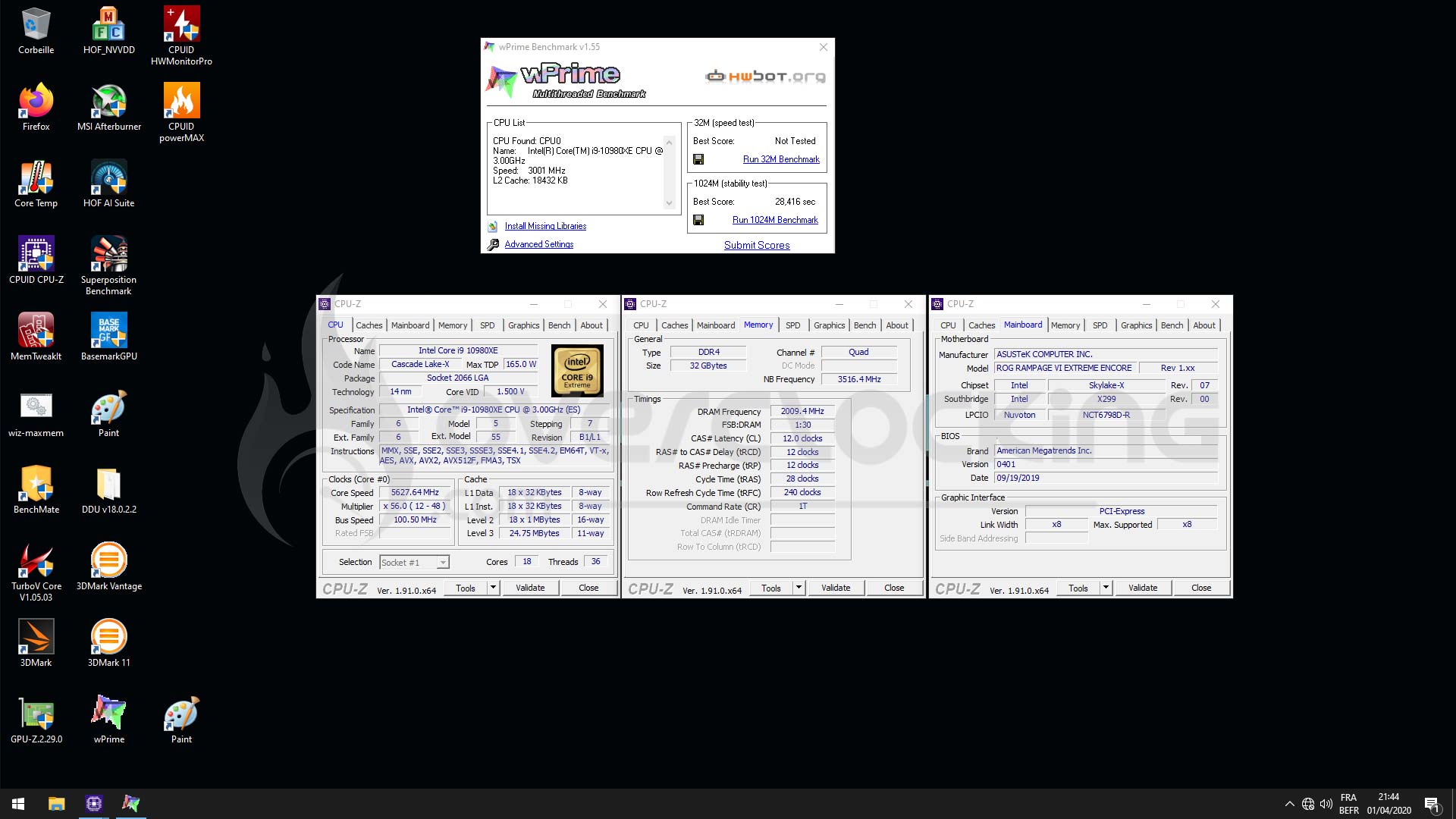 Tests sous LN2 10980XE et Asus Rampage VI Extreme Encore