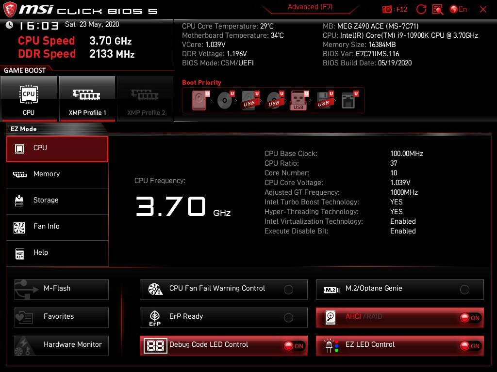 Bios MSI MEG Z490 ACE