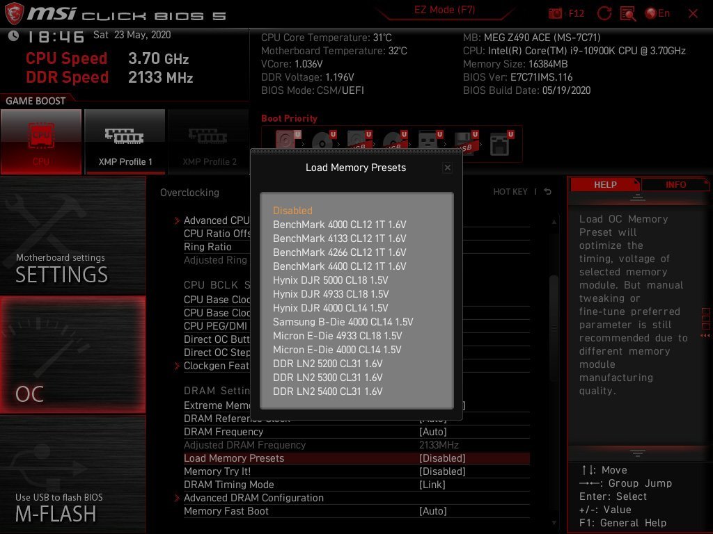 Bios MSI MEG Z490 ACE