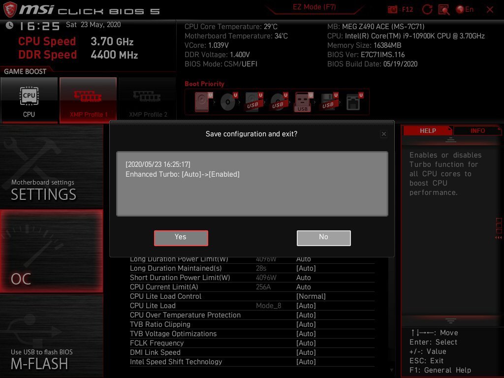 Option bios MSI Z490 Enhanced Turbo
