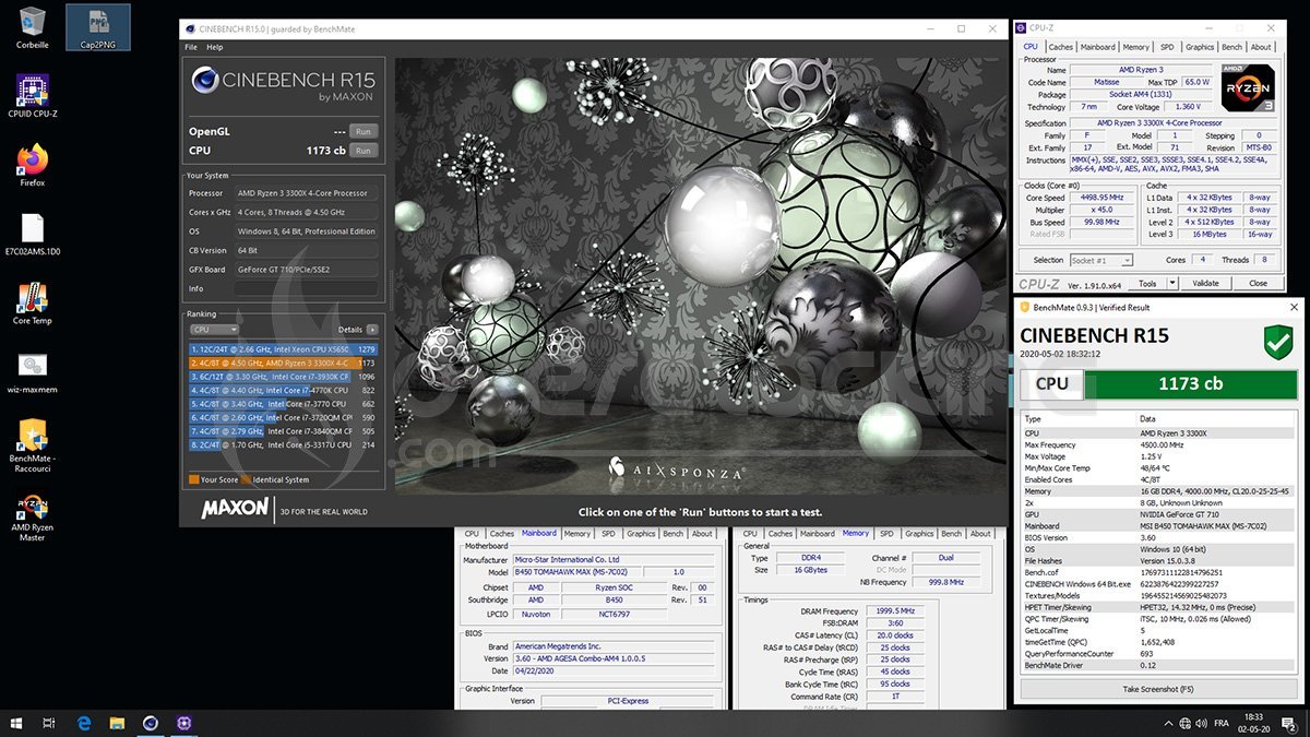 Ryzen 3300X en overclocking sur Cinebench R15 B450
