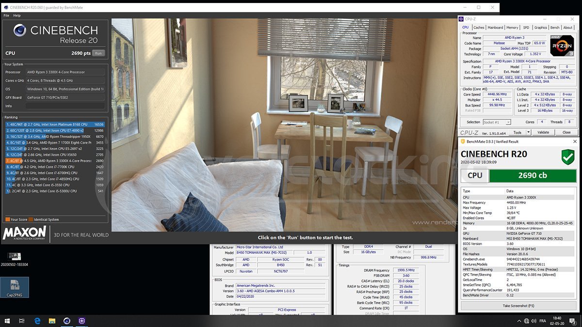 Ryzen 3300X en overclocking sur Cinebench R20 B450