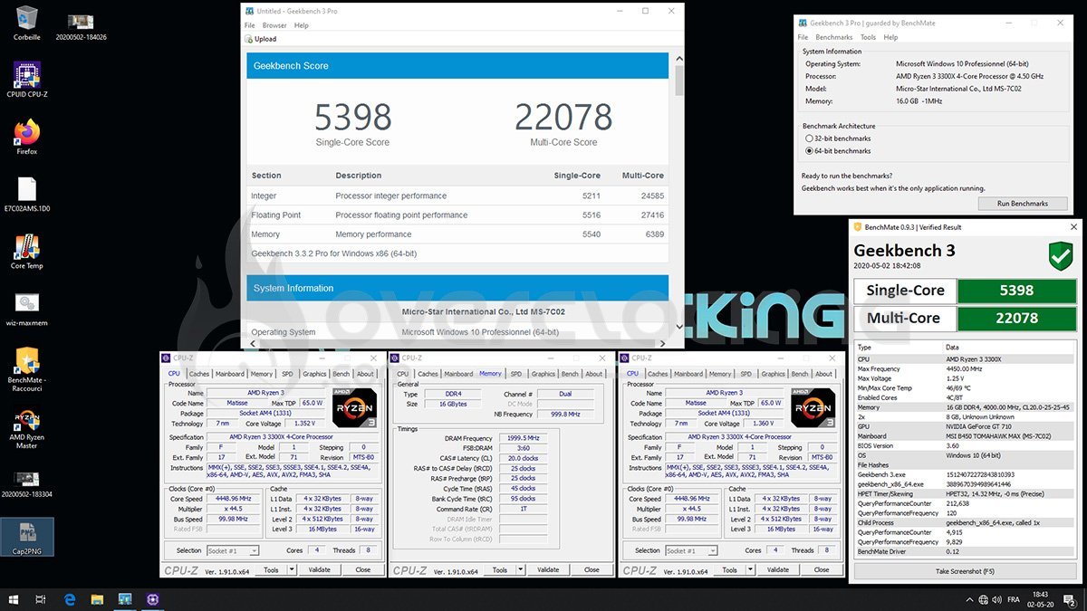 Ryzen 3300X en overclocking sur Geek bench 3 B450