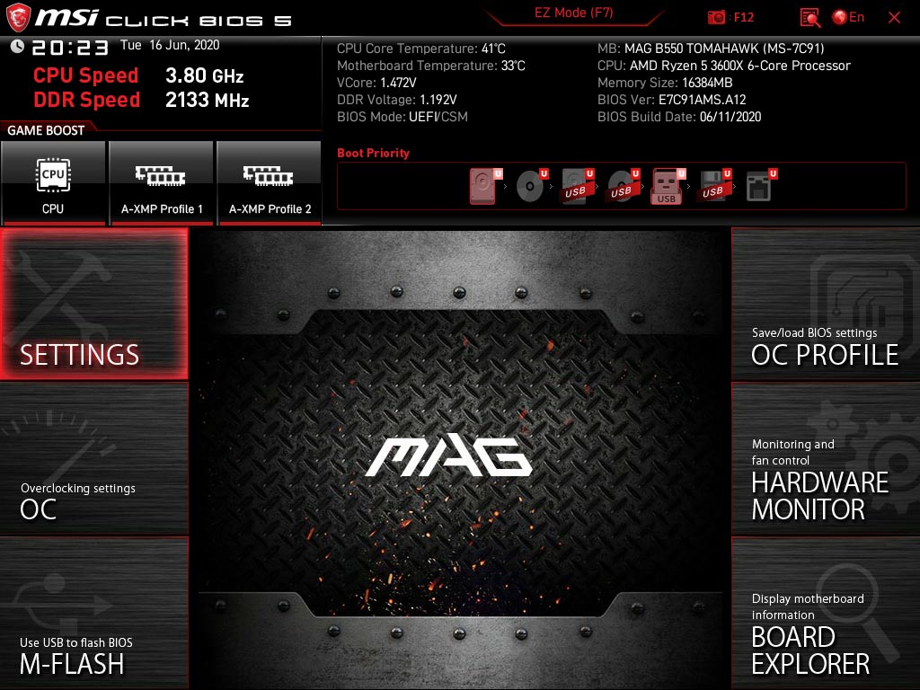 Bios MSI MEG B550 Tomahawk
