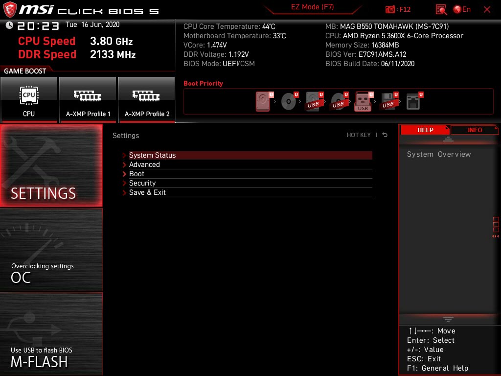Bios MSI MEG B550 Tomahawk