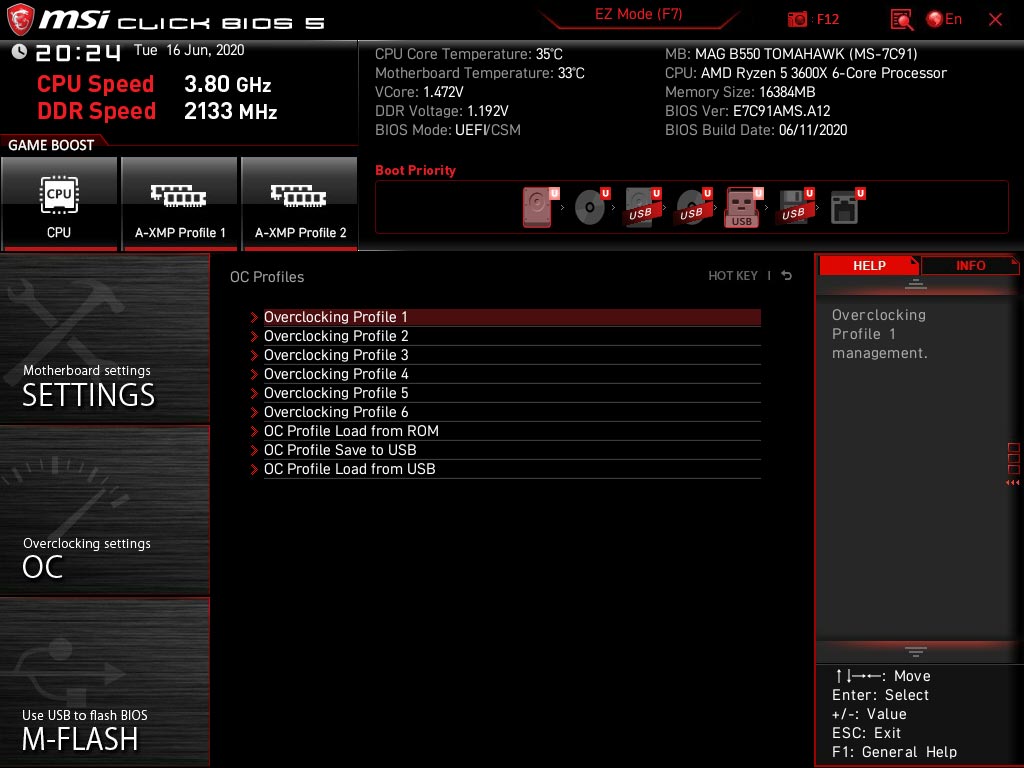 Bios MSI MEG B550 Tomahawk