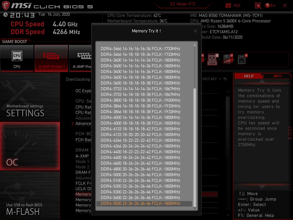 Bios MSI MEG B550 Tomahawk