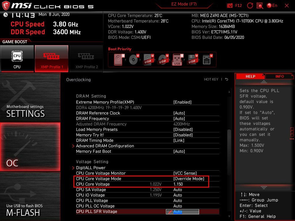 Profil à 5 GHz sur la MSI MEG Z490 ACE