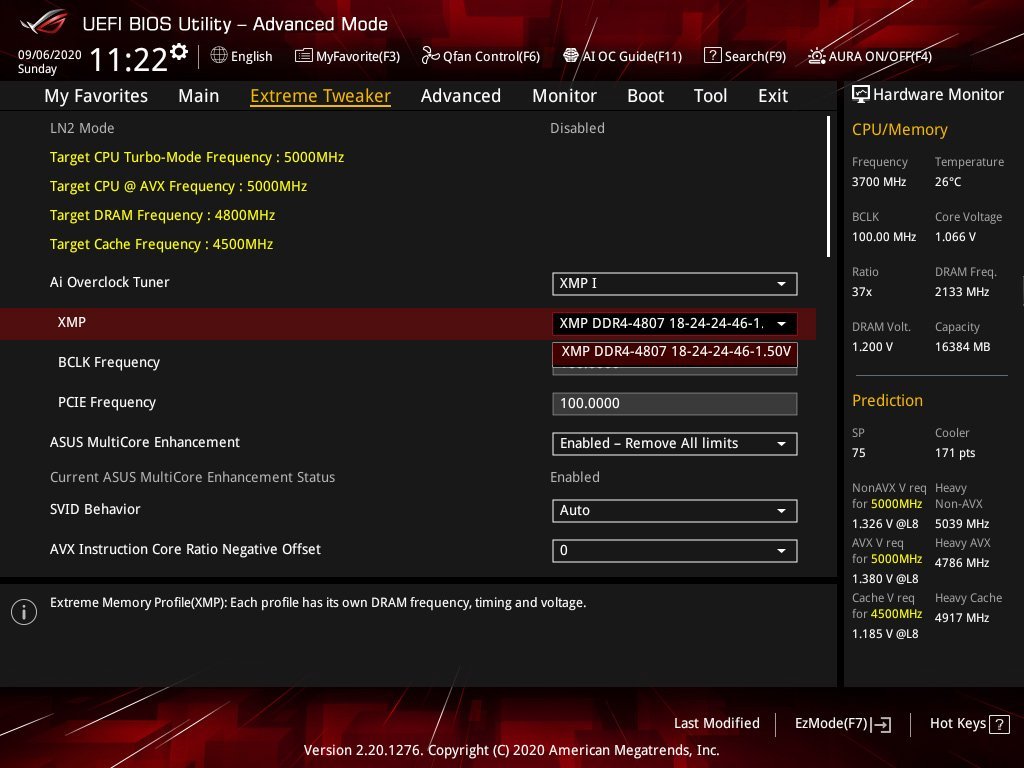 Profil XMP au sein du bios Asus APEX