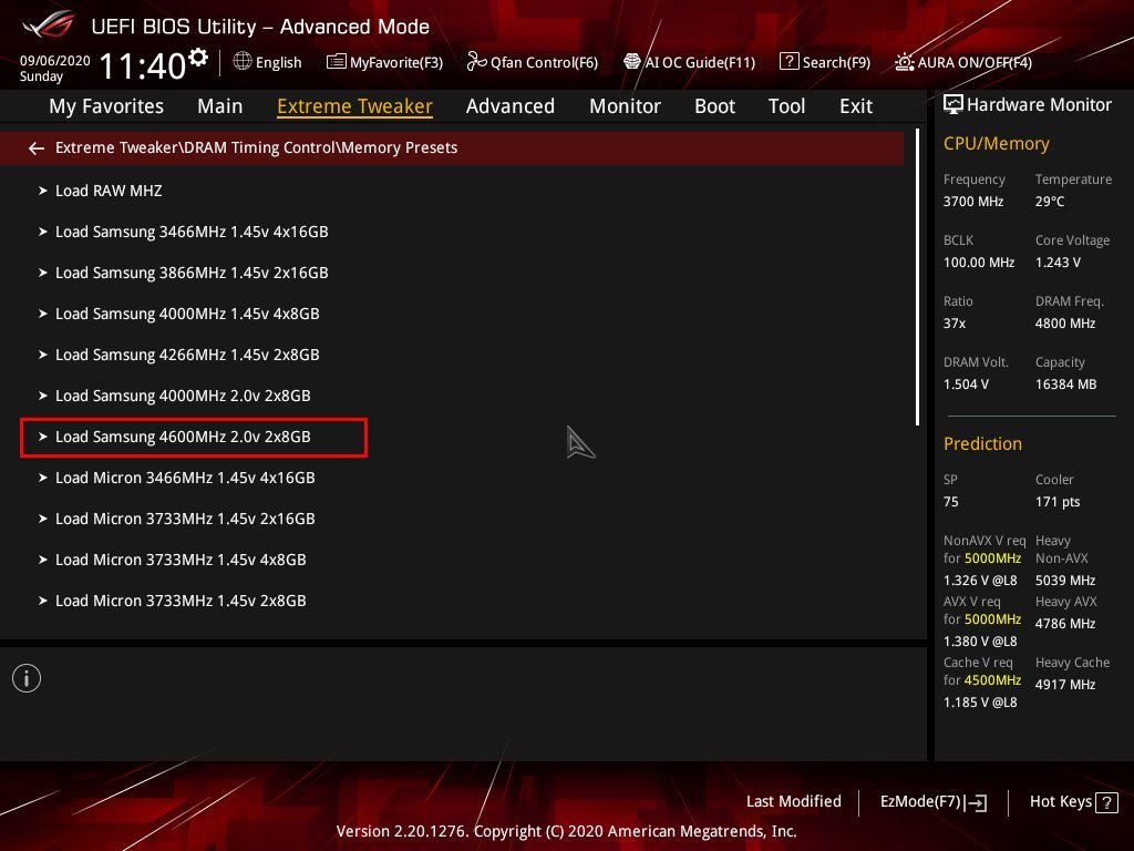 Overclocking mémoire via les profils du bios