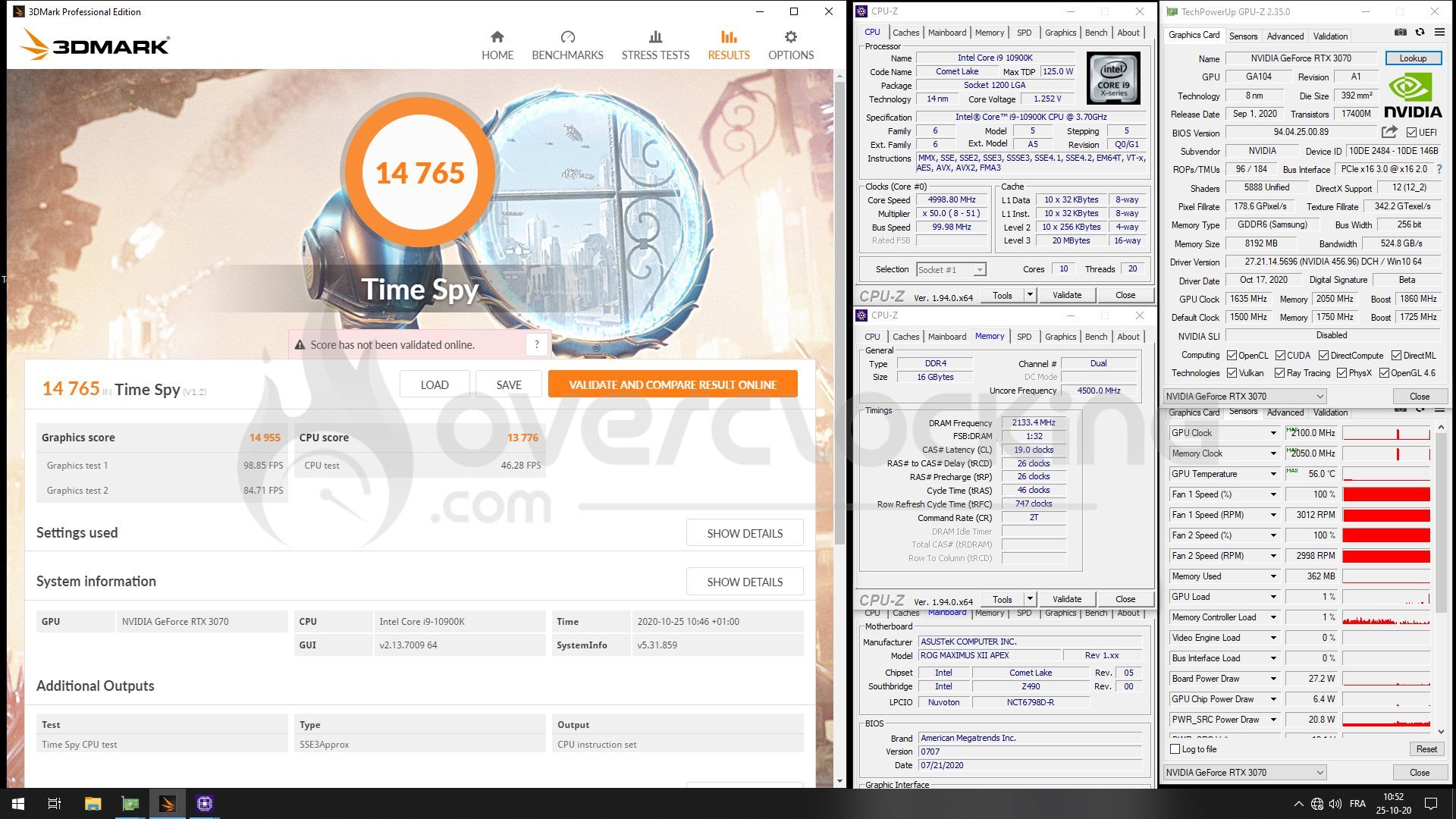 Overclocking benchmark KFA2 RTX 3070 SG