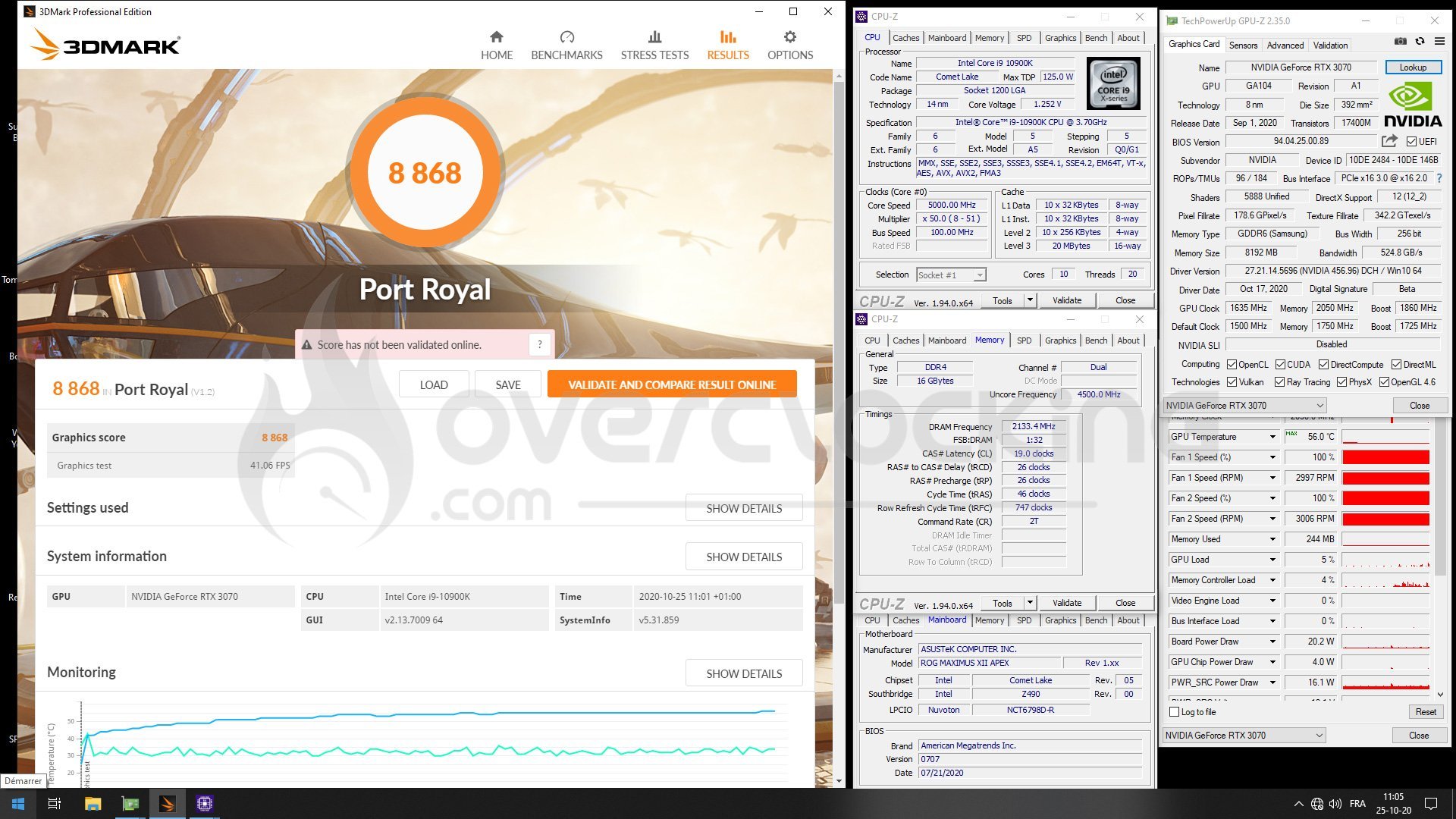 Overclocking benchmark KFA2 RTX 3070 SG