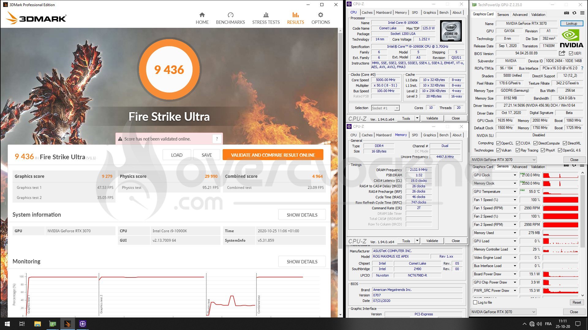 Overclocking benchmark KFA2 RTX 3070 SG