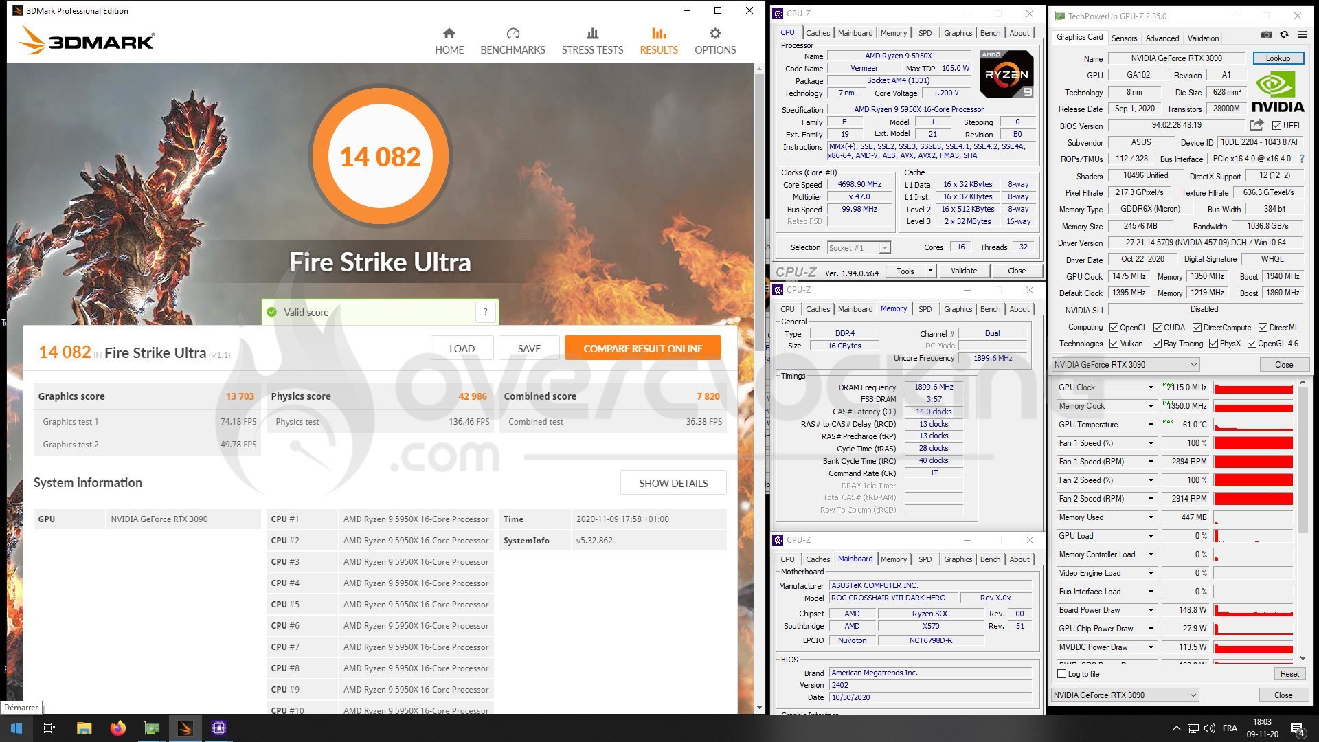 5950X et RTX 3090 Strix OC sous Fire Strike Ultra