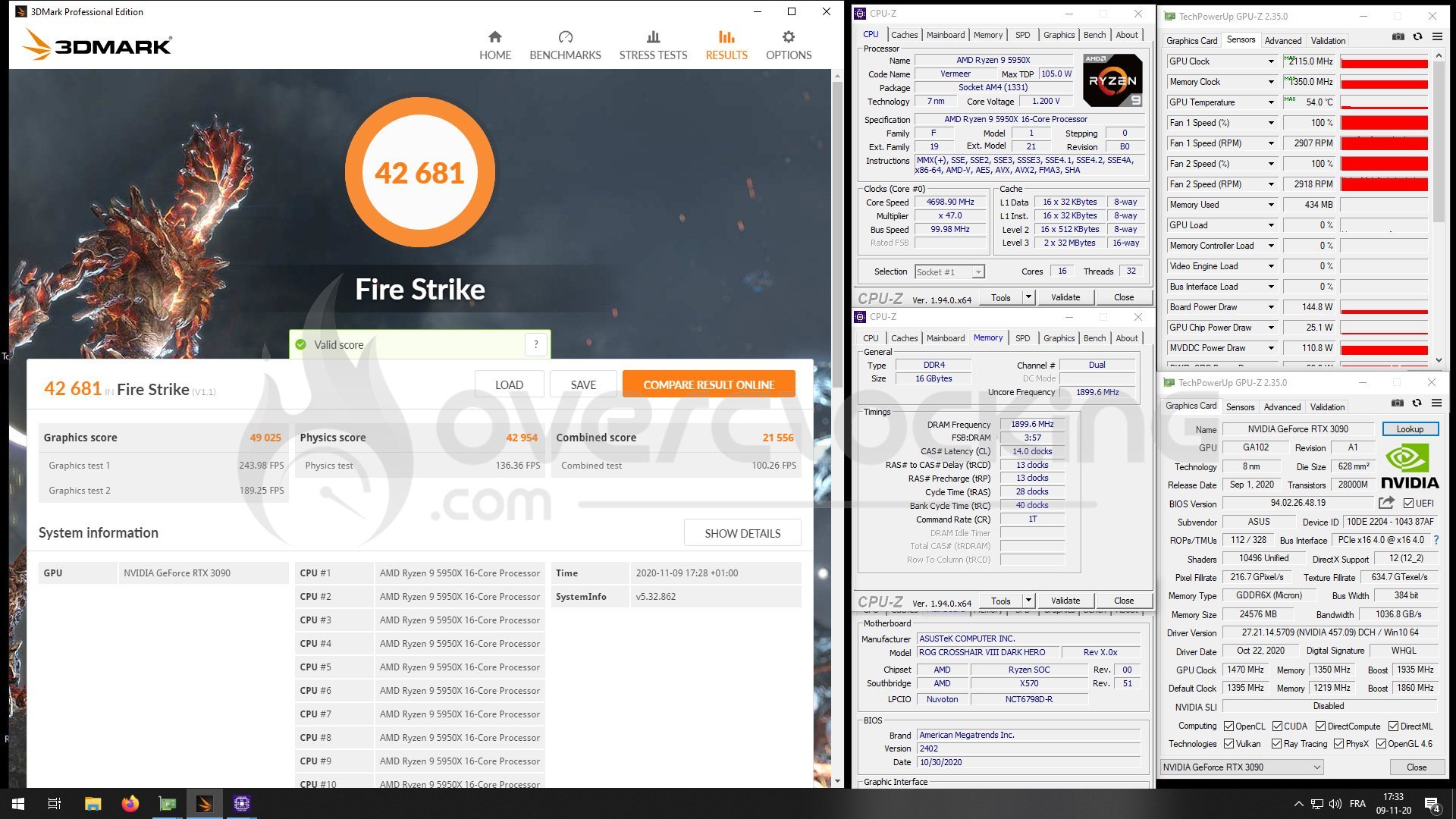 5950X et RTX 3090 Strix OC sous Fire Strike
