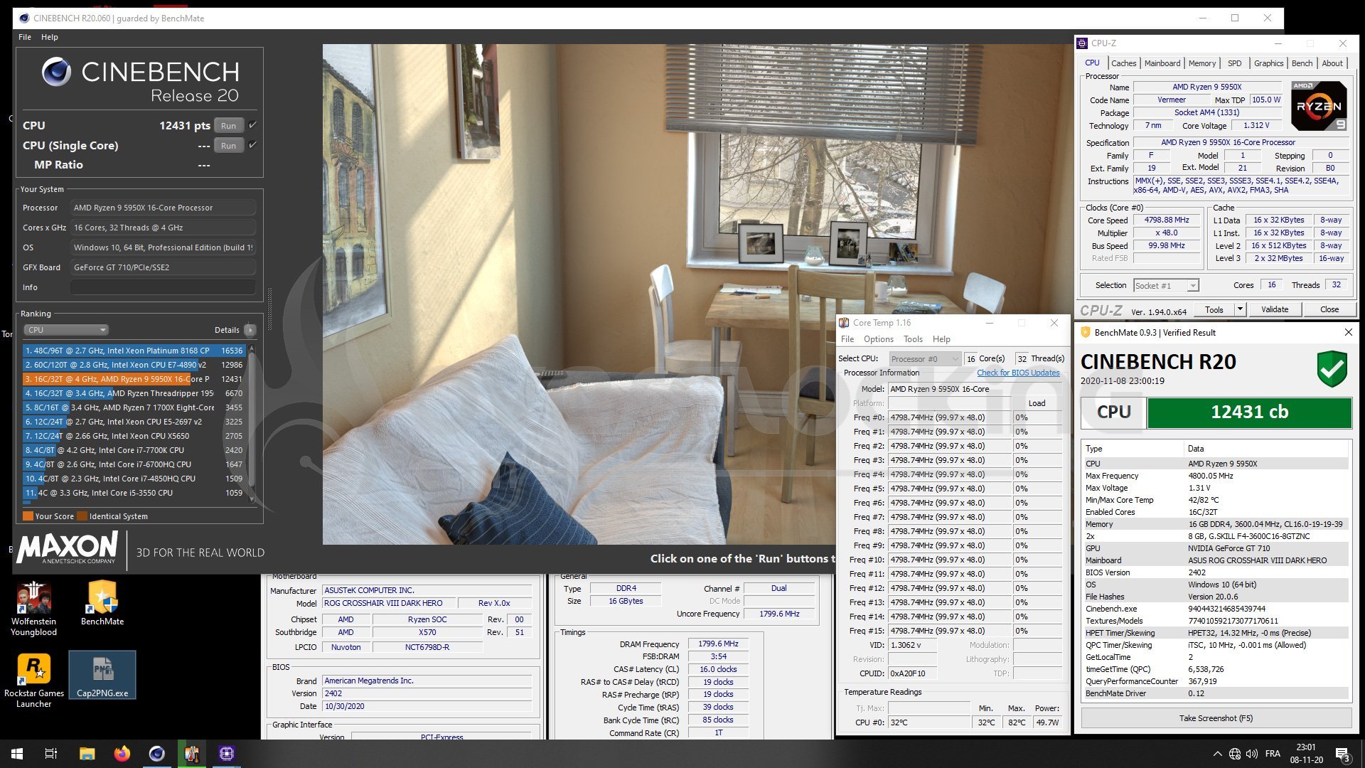Cinebench R20 à 4.8 GHz avec le 5950X