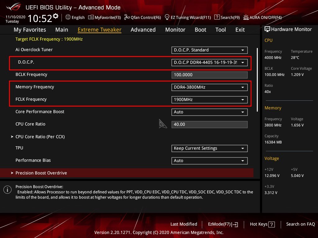 Paramétrage kit mémoire BIOS