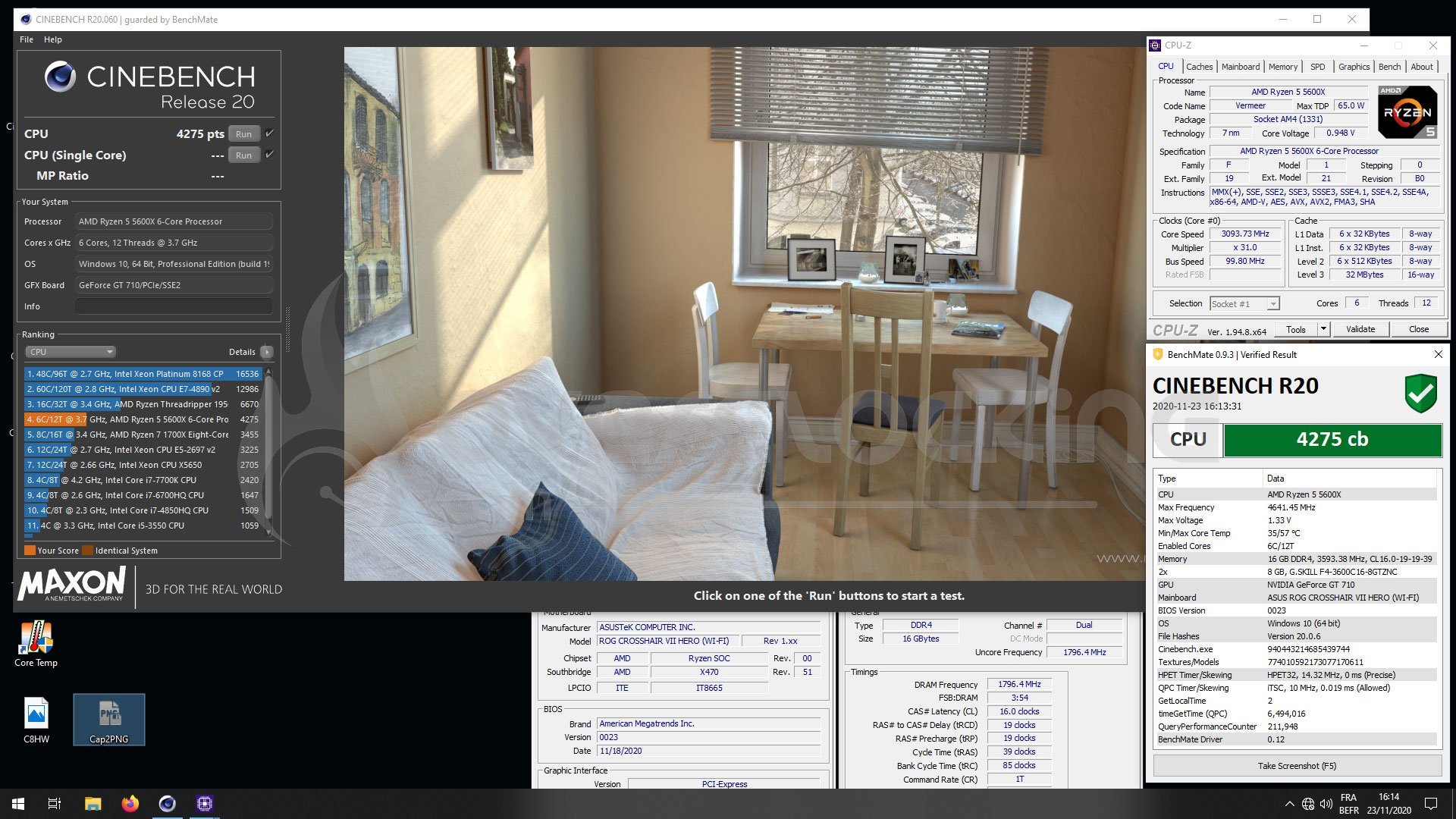 5600X sur X470 à Cinebench R20