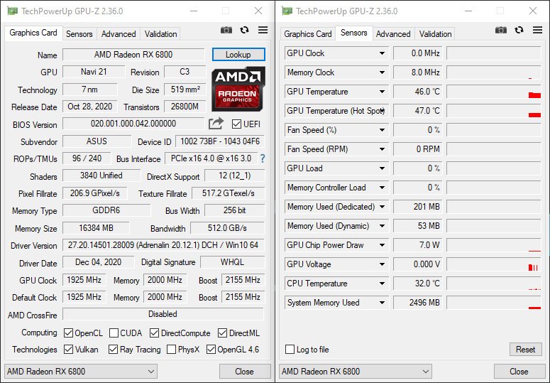 GPUZ Asus RX 6800 TUF Gaming OC