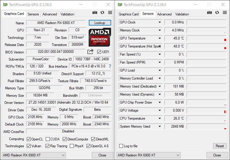 GPUZ Powercolor RX 6900 XT Red Devil