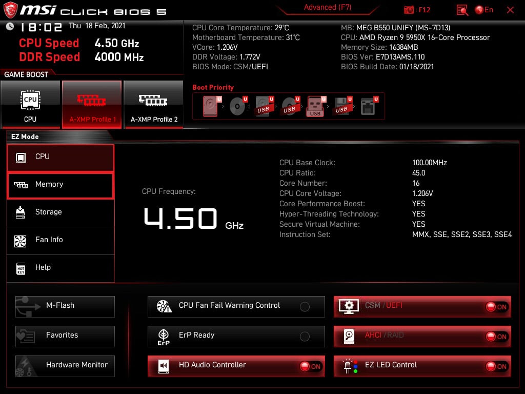 BIOS MSI MEG B550 Unify