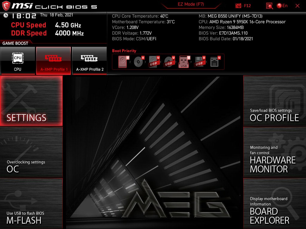 BIOS MSI MEG B550 Unify