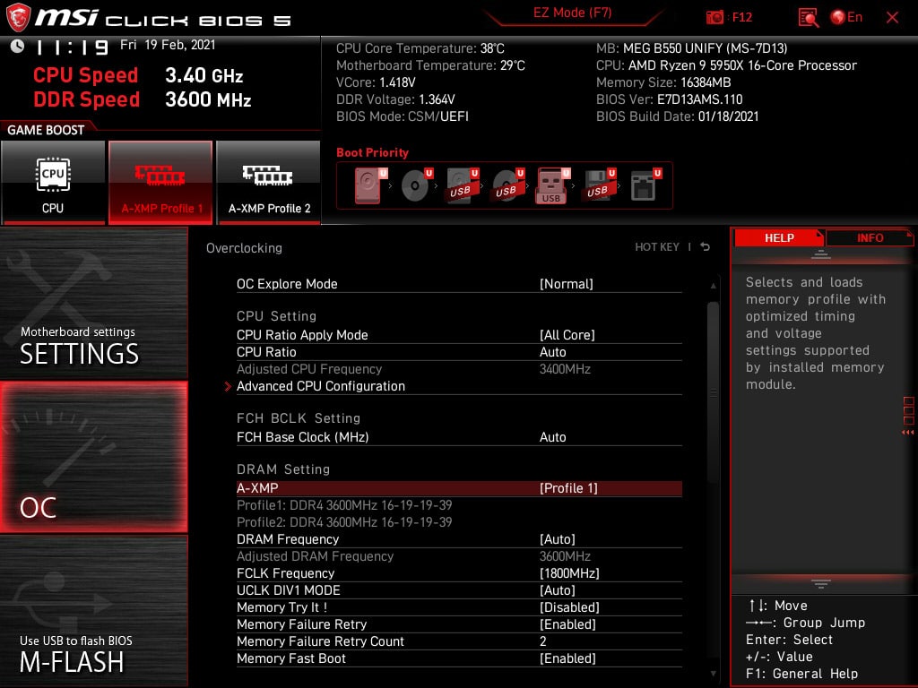 BIOS MSI MEG B550 Unify