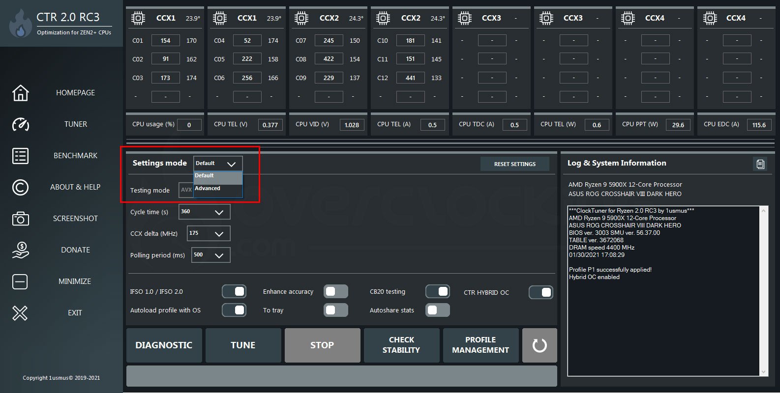Logiciel Clock Tuner 2.0