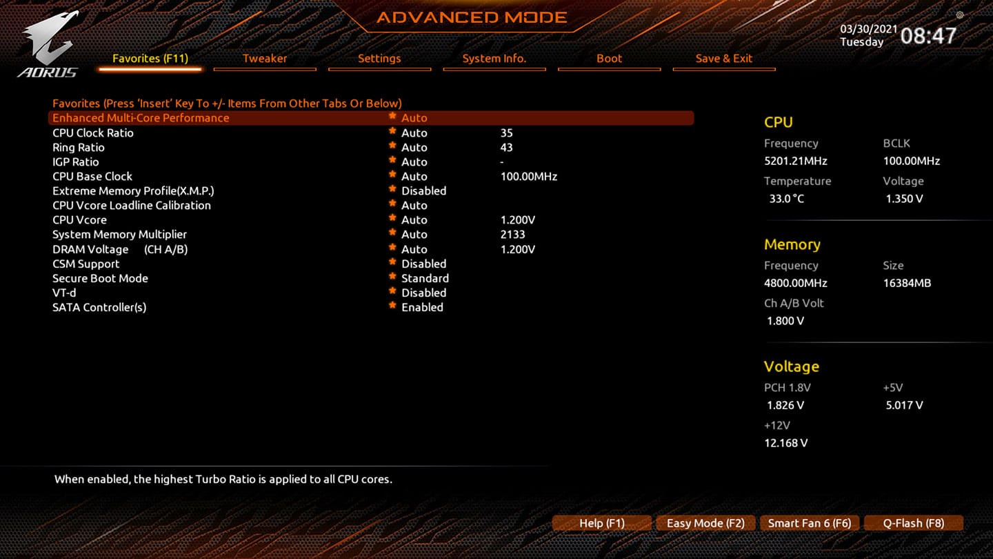 BIOS Aorus Z590 Tachyon