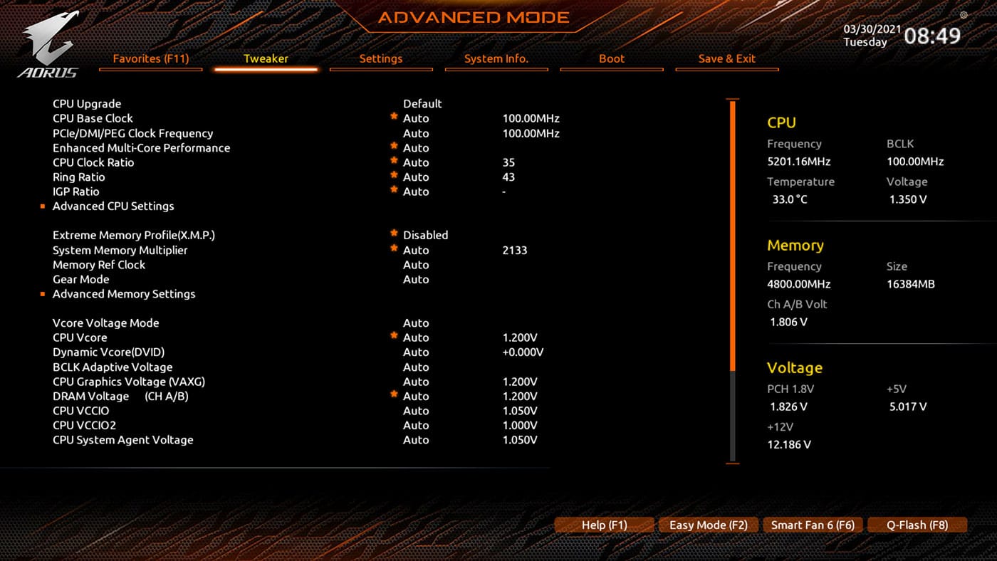 BIOS Aorus Z590 Tachyon