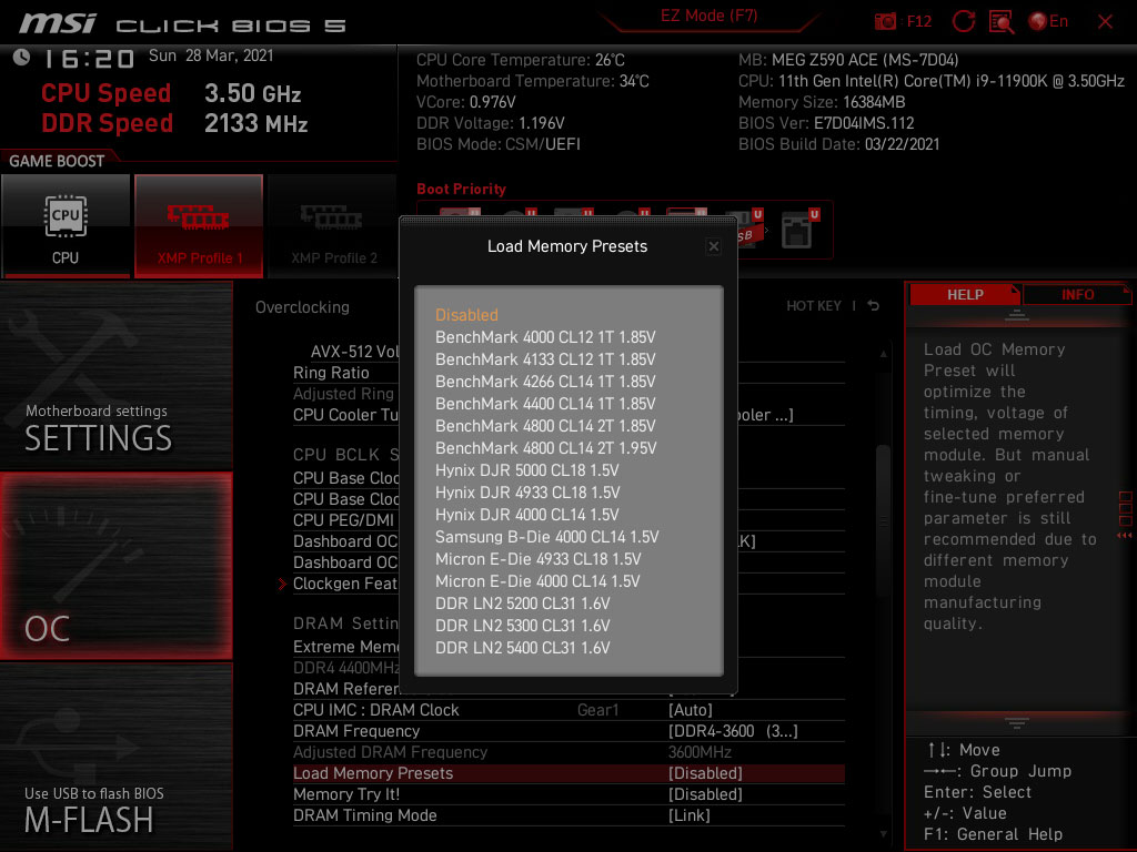 BIOS MSI MEG Z590 ACE