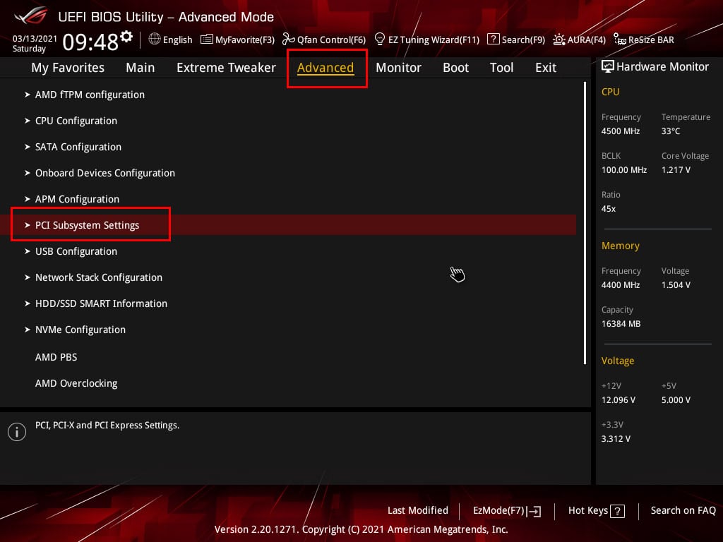 Activation SAM AMD dans le BIOS Asus