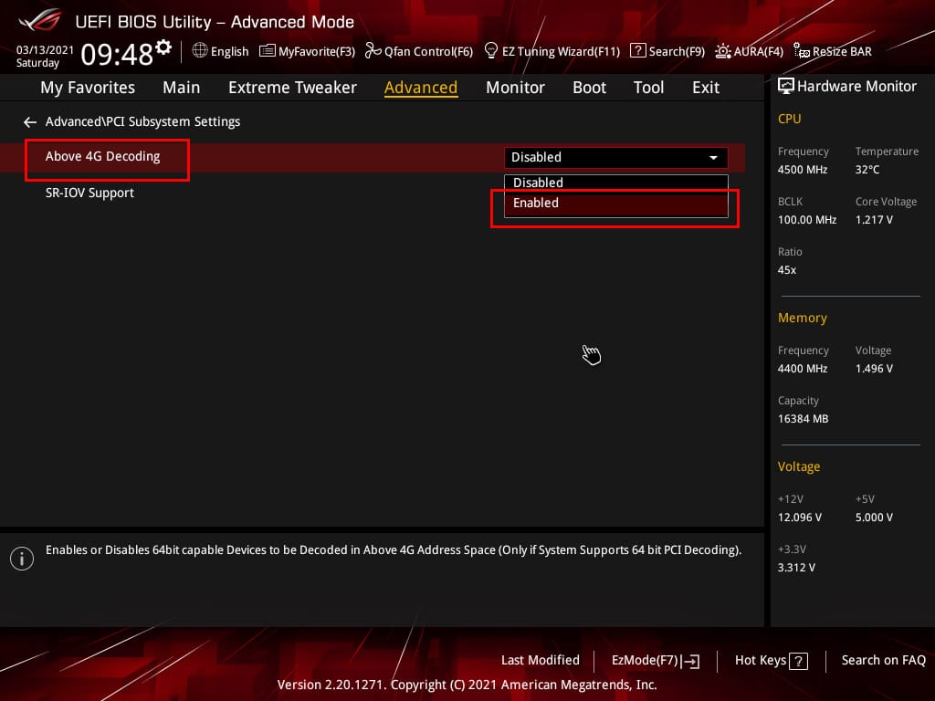 Activation SAM AMD dans le BIOS Asus