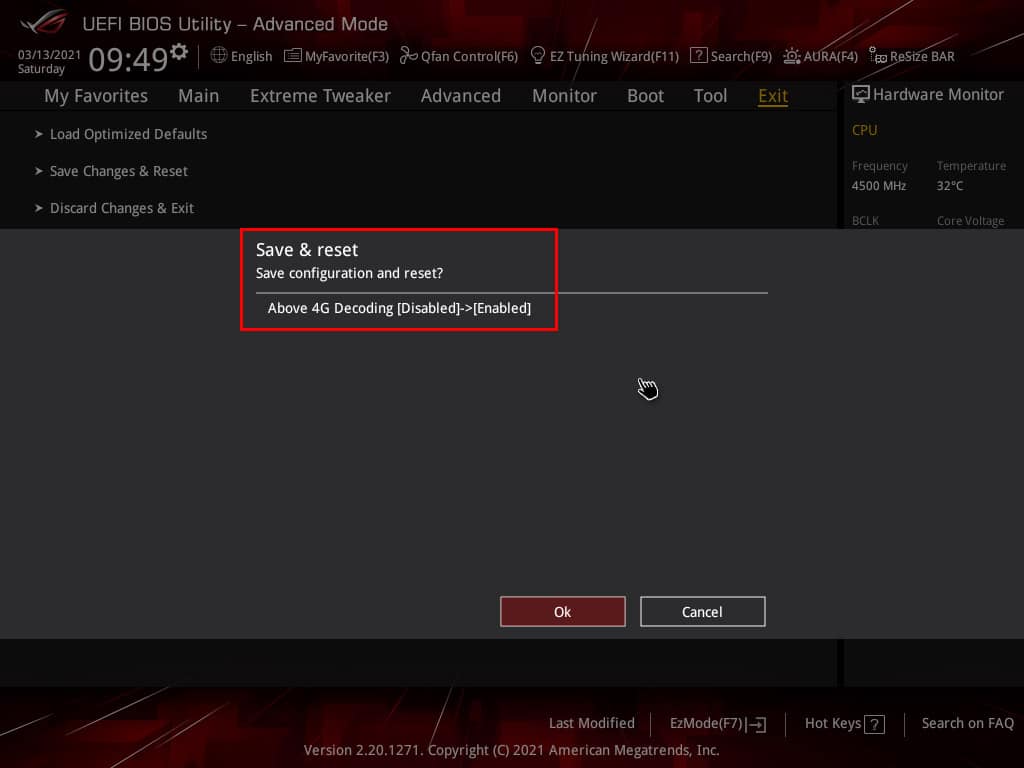 Activation SAM AMD dans le BIOS Asus