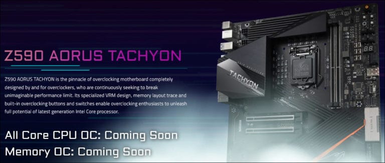 Une page officielle pour l&rsquo;AORUS Z590 Tachyon
