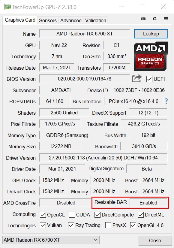 Resizable BAR GPU-Z